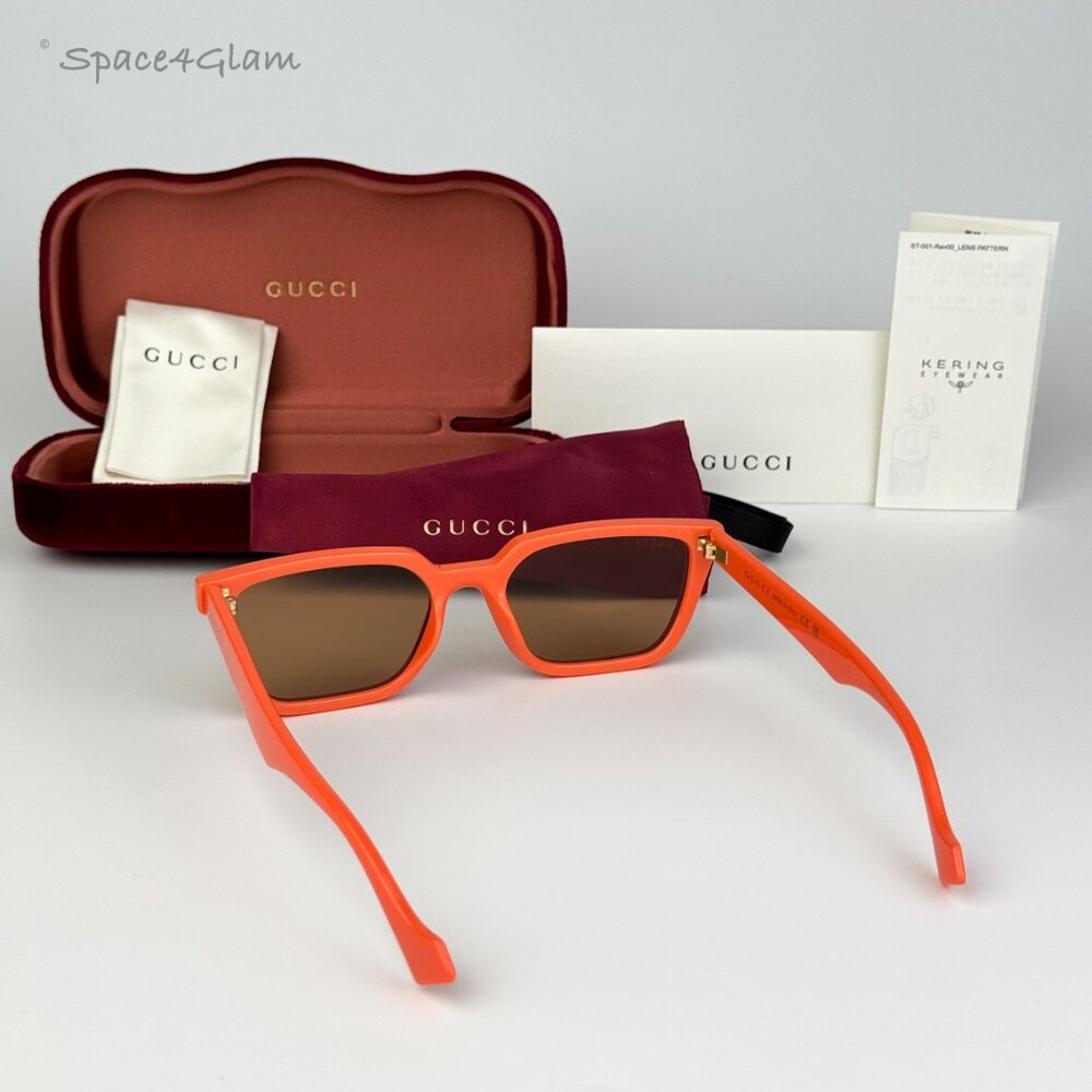 Gucci Men Sunglasses Orange Brown Rectangle GG1539S 004 BRAND NEW - Picture 7 of 8